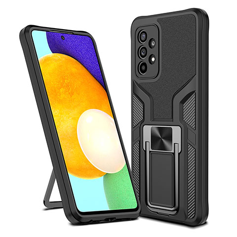 Silikon Hülle Handyhülle und Kunststoff Schutzhülle Hartschalen Tasche mit Magnetisch Fingerring Ständer ZL1 für Samsung Galaxy A52 4G Schwarz