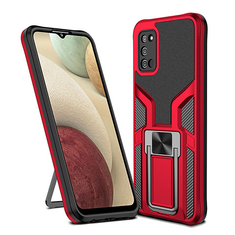 Silikon Hülle Handyhülle und Kunststoff Schutzhülle Hartschalen Tasche mit Magnetisch Fingerring Ständer ZL1 für Samsung Galaxy F02S SM-E025F Rot