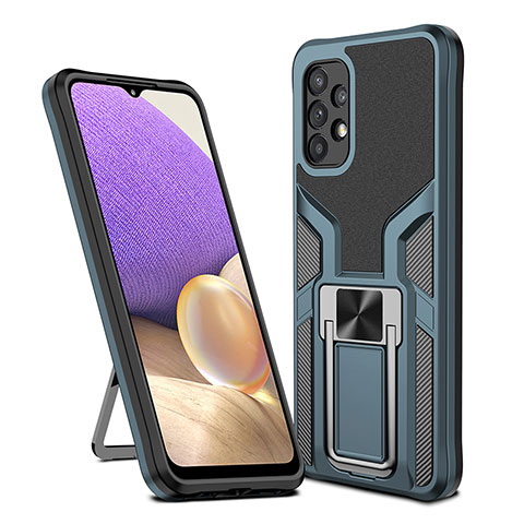 Silikon Hülle Handyhülle und Kunststoff Schutzhülle Hartschalen Tasche mit Magnetisch Fingerring Ständer ZL1 für Samsung Galaxy M32 5G Cyan