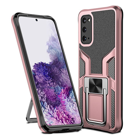 Silikon Hülle Handyhülle und Kunststoff Schutzhülle Hartschalen Tasche mit Magnetisch Fingerring Ständer ZL1 für Samsung Galaxy S20 5G Rosegold