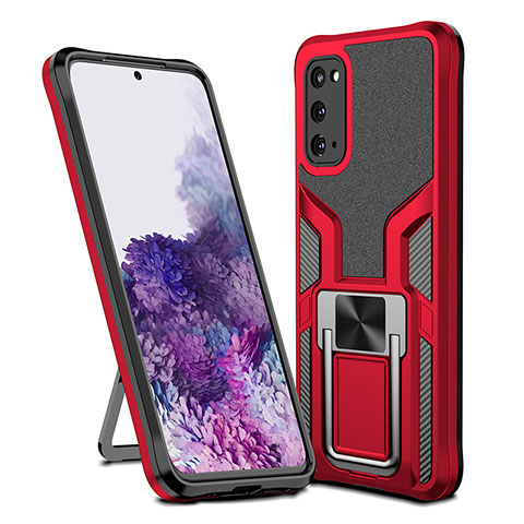 Silikon Hülle Handyhülle und Kunststoff Schutzhülle Hartschalen Tasche mit Magnetisch Fingerring Ständer ZL1 für Samsung Galaxy S20 5G Rot