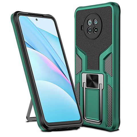 Silikon Hülle Handyhülle und Kunststoff Schutzhülle Hartschalen Tasche mit Magnetisch Fingerring Ständer ZL1 für Xiaomi Mi 10i 5G Grün