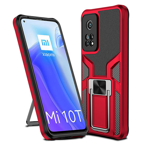 Silikon Hülle Handyhülle und Kunststoff Schutzhülle Hartschalen Tasche mit Magnetisch Fingerring Ständer ZL1 für Xiaomi Mi 10T 5G Rot