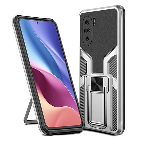 Silikon Hülle Handyhülle und Kunststoff Schutzhülle Hartschalen Tasche mit Magnetisch Fingerring Ständer ZL1 für Xiaomi Mi 11i 5G Silber