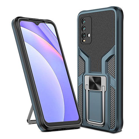 Silikon Hülle Handyhülle und Kunststoff Schutzhülle Hartschalen Tasche mit Magnetisch Fingerring Ständer ZL1 für Xiaomi Redmi 9 Power Cyan