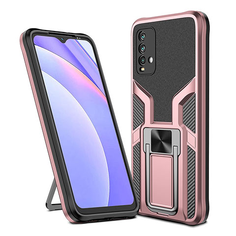 Silikon Hülle Handyhülle und Kunststoff Schutzhülle Hartschalen Tasche mit Magnetisch Fingerring Ständer ZL1 für Xiaomi Redmi 9 Power Rosegold