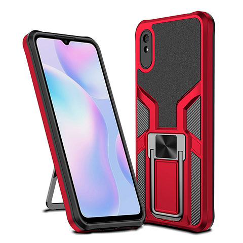 Silikon Hülle Handyhülle und Kunststoff Schutzhülle Hartschalen Tasche mit Magnetisch Fingerring Ständer ZL1 für Xiaomi Redmi 9AT Rot