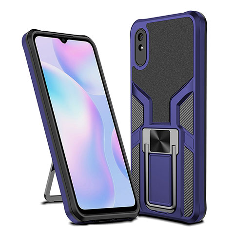 Silikon Hülle Handyhülle und Kunststoff Schutzhülle Hartschalen Tasche mit Magnetisch Fingerring Ständer ZL1 für Xiaomi Redmi 9i Blau