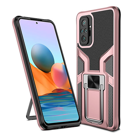 Silikon Hülle Handyhülle und Kunststoff Schutzhülle Hartschalen Tasche mit Magnetisch Fingerring Ständer ZL1 für Xiaomi Redmi Note 10 Pro 4G Rosegold