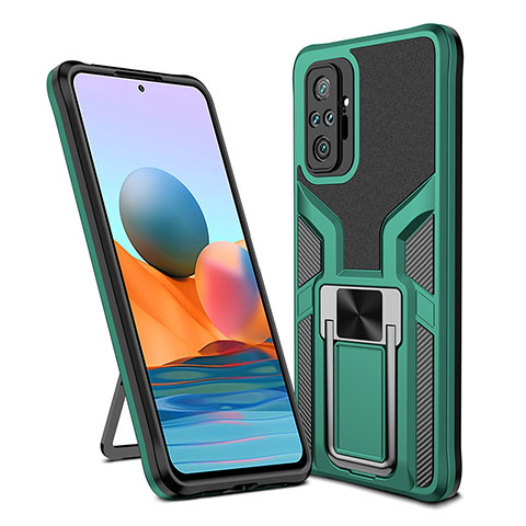 Silikon Hülle Handyhülle und Kunststoff Schutzhülle Hartschalen Tasche mit Magnetisch Fingerring Ständer ZL1 für Xiaomi Redmi Note 10 Pro Max Grün