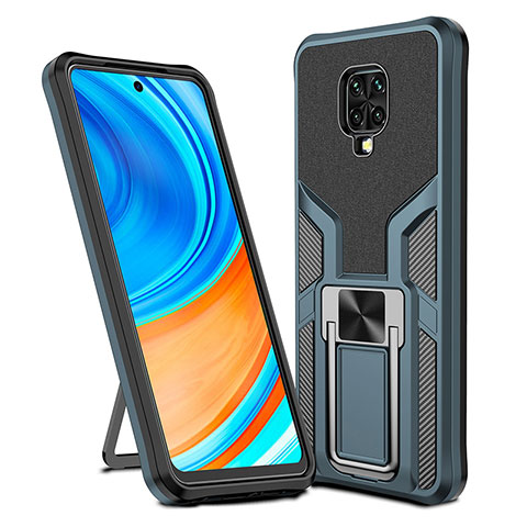 Silikon Hülle Handyhülle und Kunststoff Schutzhülle Hartschalen Tasche mit Magnetisch Fingerring Ständer ZL1 für Xiaomi Redmi Note 9 Pro Cyan