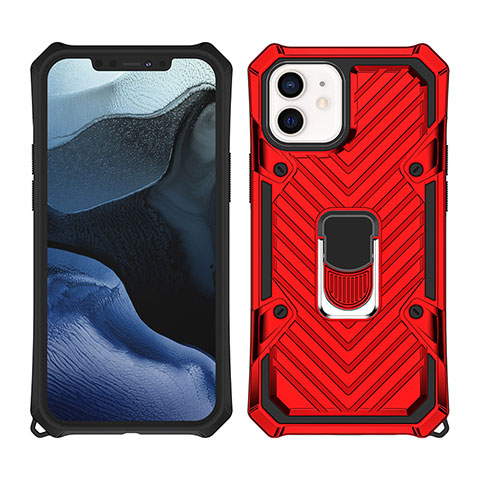 Silikon Hülle Handyhülle und Kunststoff Schutzhülle Hartschalen Tasche mit Magnetisch Ständer A01 für Apple iPhone 12 Mini Rot