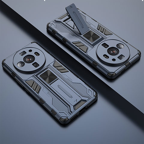 Silikon Hülle Handyhülle und Kunststoff Schutzhülle Hartschalen Tasche mit Magnetisch Ständer A01 für Xiaomi Mi 12S Ultra 5G Blau