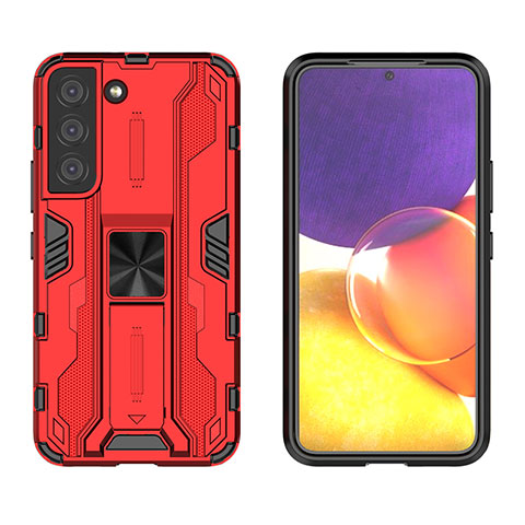 Silikon Hülle Handyhülle und Kunststoff Schutzhülle Hartschalen Tasche mit Magnetisch Ständer A03 für Samsung Galaxy S21 FE 5G Rot