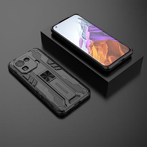 Silikon Hülle Handyhülle und Kunststoff Schutzhülle Hartschalen Tasche mit Magnetisch Ständer A03 für Xiaomi Mi 11 Pro 5G Schwarz