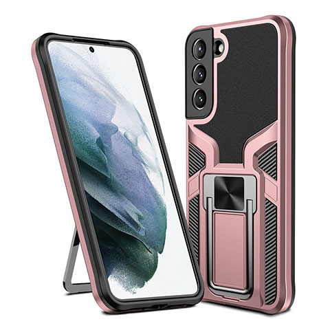 Silikon Hülle Handyhülle und Kunststoff Schutzhülle Hartschalen Tasche mit Magnetisch Ständer A05 für Samsung Galaxy S22 Plus 5G Rosegold