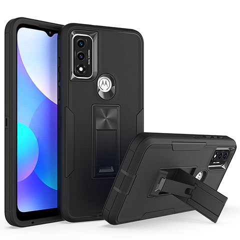 Silikon Hülle Handyhülle und Kunststoff Schutzhülle Hartschalen Tasche mit Magnetisch Ständer für Motorola Moto G Pure Schwarz