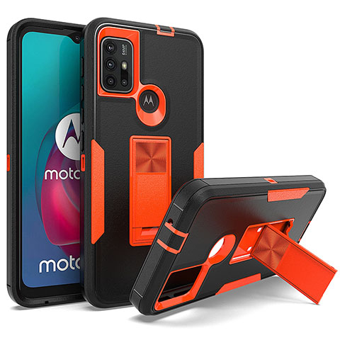 Silikon Hülle Handyhülle und Kunststoff Schutzhülle Hartschalen Tasche mit Magnetisch Ständer für Motorola Moto G10 Orange