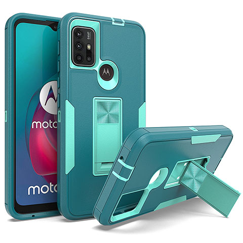 Silikon Hülle Handyhülle und Kunststoff Schutzhülle Hartschalen Tasche mit Magnetisch Ständer für Motorola Moto G20 Grün