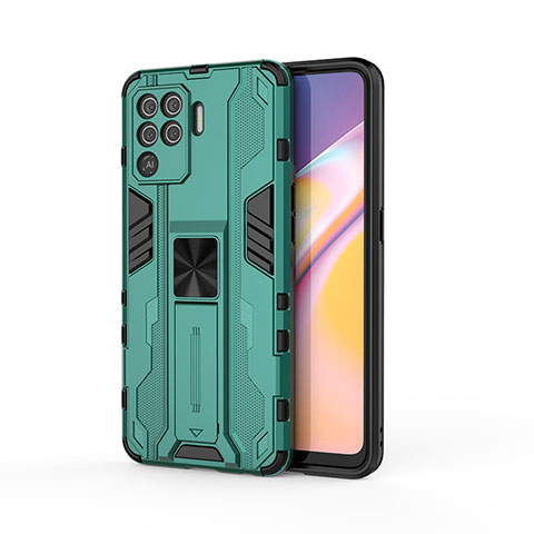 Silikon Hülle Handyhülle und Kunststoff Schutzhülle Hartschalen Tasche mit Magnetisch Ständer für Oppo F19 Pro Grün