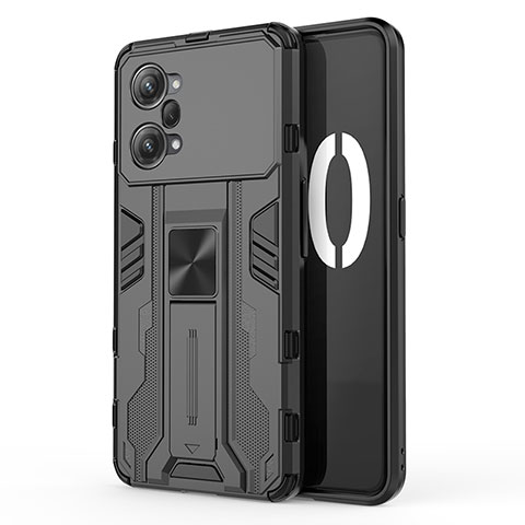 Silikon Hülle Handyhülle und Kunststoff Schutzhülle Hartschalen Tasche mit Magnetisch Ständer für Oppo K10 Pro 5G Schwarz