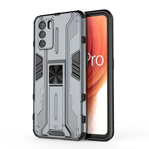 Silikon Hülle Handyhülle und Kunststoff Schutzhülle Hartschalen Tasche mit Magnetisch Ständer für Oppo K9 Pro 5G Grau