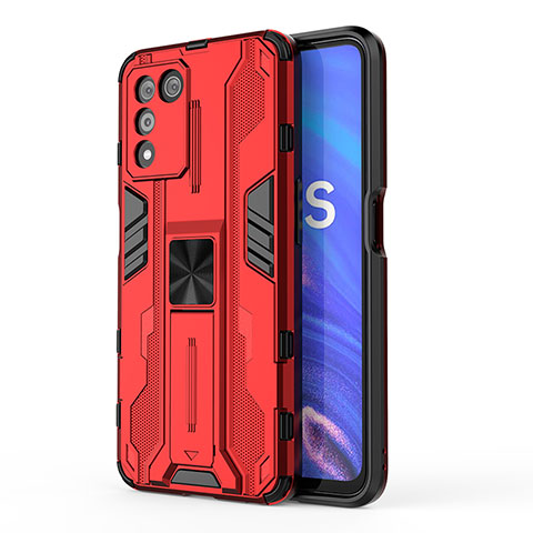 Silikon Hülle Handyhülle und Kunststoff Schutzhülle Hartschalen Tasche mit Magnetisch Ständer für Oppo K9S 5G Rot