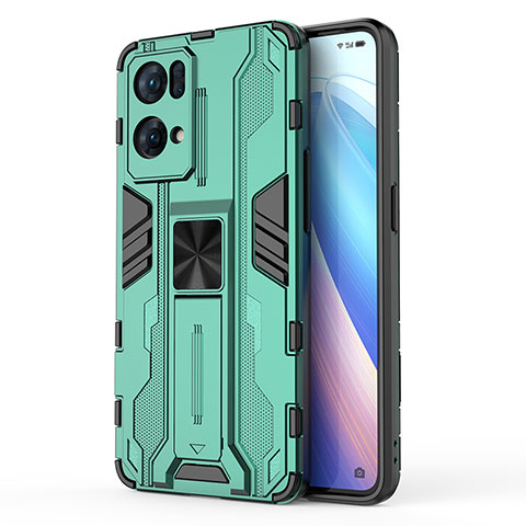 Silikon Hülle Handyhülle und Kunststoff Schutzhülle Hartschalen Tasche mit Magnetisch Ständer für Oppo Reno7 Pro 5G Grün