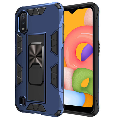 Silikon Hülle Handyhülle und Kunststoff Schutzhülle Hartschalen Tasche mit Magnetisch Ständer für Samsung Galaxy A01 SM-A015 Blau