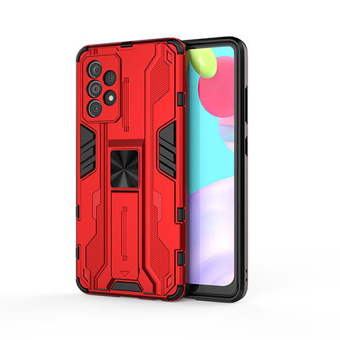 Silikon Hülle Handyhülle und Kunststoff Schutzhülle Hartschalen Tasche mit Magnetisch Ständer für Samsung Galaxy A52s 5G Rot