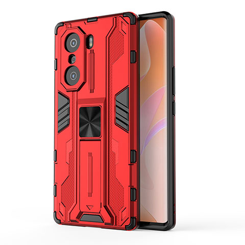 Silikon Hülle Handyhülle und Kunststoff Schutzhülle Hartschalen Tasche mit Magnetisch Ständer KC1 für Huawei Honor 60 5G Rot