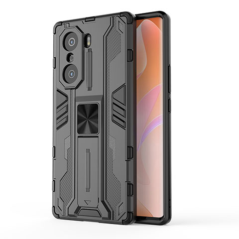 Silikon Hülle Handyhülle und Kunststoff Schutzhülle Hartschalen Tasche mit Magnetisch Ständer KC1 für Huawei Honor 60 5G Schwarz