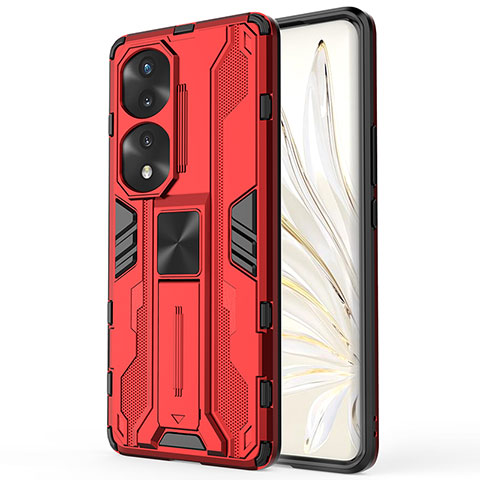 Silikon Hülle Handyhülle und Kunststoff Schutzhülle Hartschalen Tasche mit Magnetisch Ständer KC1 für Huawei Honor 70 Pro 5G Rot