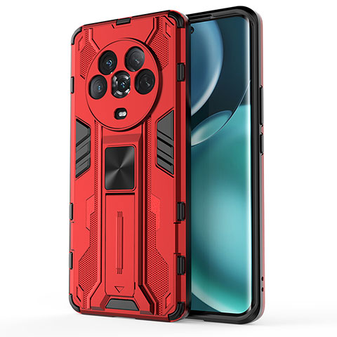 Silikon Hülle Handyhülle und Kunststoff Schutzhülle Hartschalen Tasche mit Magnetisch Ständer KC1 für Huawei Honor Magic4 5G Rot