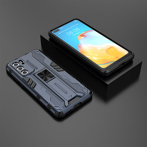 Silikon Hülle Handyhülle und Kunststoff Schutzhülle Hartschalen Tasche mit Magnetisch Ständer KC1 für Huawei P40 Blau