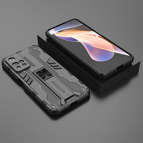 Silikon Hülle Handyhülle und Kunststoff Schutzhülle Hartschalen Tasche mit Magnetisch Ständer KC1 für Xiaomi Mi 11i 5G (2022) Schwarz