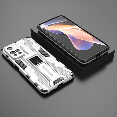 Silikon Hülle Handyhülle und Kunststoff Schutzhülle Hartschalen Tasche mit Magnetisch Ständer KC1 für Xiaomi Mi 11i 5G (2022) Silber