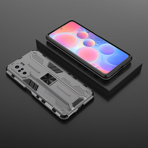 Silikon Hülle Handyhülle und Kunststoff Schutzhülle Hartschalen Tasche mit Magnetisch Ständer KC1 für Xiaomi Mi 11i 5G Grau