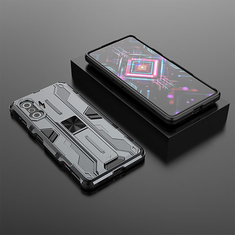 Silikon Hülle Handyhülle und Kunststoff Schutzhülle Hartschalen Tasche mit Magnetisch Ständer KC1 für Xiaomi Poco F3 GT 5G Grau