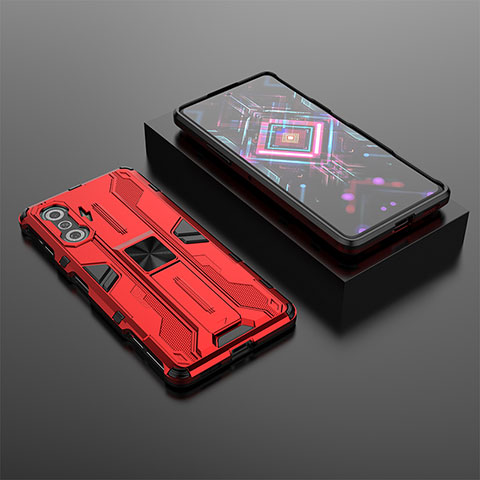 Silikon Hülle Handyhülle und Kunststoff Schutzhülle Hartschalen Tasche mit Magnetisch Ständer KC1 für Xiaomi Poco F3 GT 5G Rot