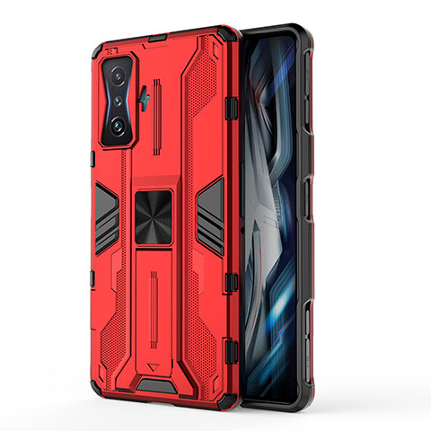 Silikon Hülle Handyhülle und Kunststoff Schutzhülle Hartschalen Tasche mit Magnetisch Ständer KC1 für Xiaomi Redmi K50 Gaming 5G Rot