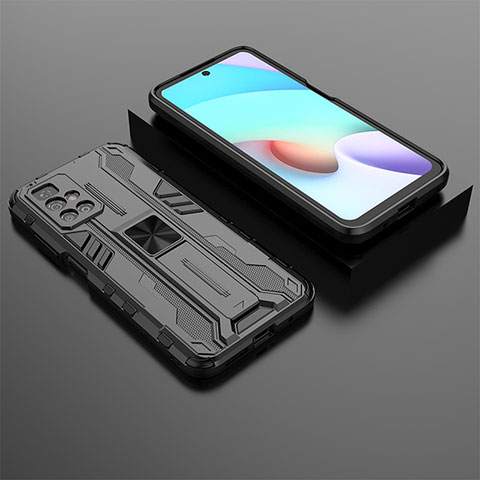 Silikon Hülle Handyhülle und Kunststoff Schutzhülle Hartschalen Tasche mit Magnetisch Ständer KC1 für Xiaomi Redmi Note 11 4G (2021) Schwarz