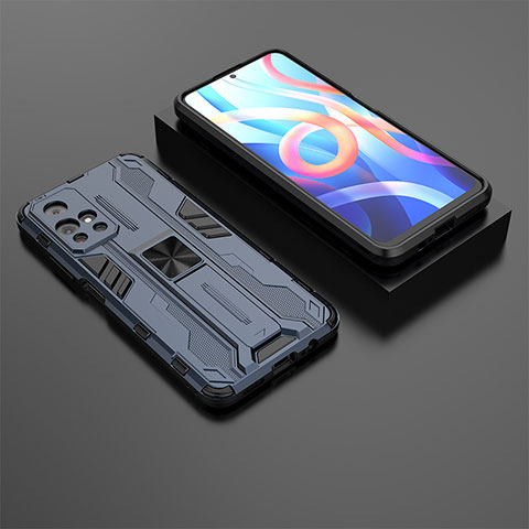 Silikon Hülle Handyhülle und Kunststoff Schutzhülle Hartschalen Tasche mit Magnetisch Ständer KC1 für Xiaomi Redmi Note 11 5G Blau