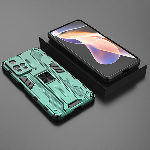 Silikon Hülle Handyhülle und Kunststoff Schutzhülle Hartschalen Tasche mit Magnetisch Ständer KC1 für Xiaomi Redmi Note 11 Pro+ Plus 5G Grün