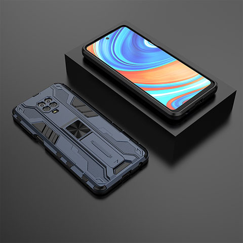 Silikon Hülle Handyhülle und Kunststoff Schutzhülle Hartschalen Tasche mit Magnetisch Ständer KC1 für Xiaomi Redmi Note 9 Pro Max Blau