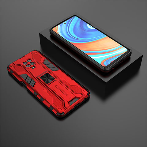 Silikon Hülle Handyhülle und Kunststoff Schutzhülle Hartschalen Tasche mit Magnetisch Ständer KC1 für Xiaomi Redmi Note 9S Rot