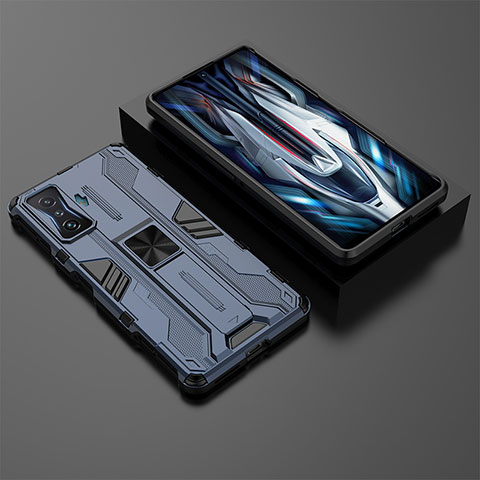Silikon Hülle Handyhülle und Kunststoff Schutzhülle Hartschalen Tasche mit Magnetisch Ständer KC2 für Xiaomi Poco F4 GT 5G Blau