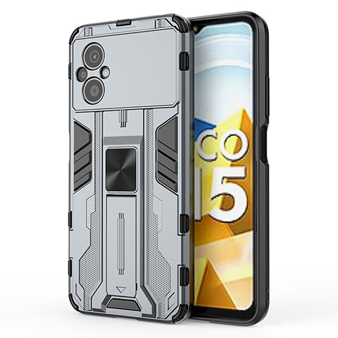 Silikon Hülle Handyhülle und Kunststoff Schutzhülle Hartschalen Tasche mit Magnetisch Ständer KC2 für Xiaomi Poco M5 4G Grau