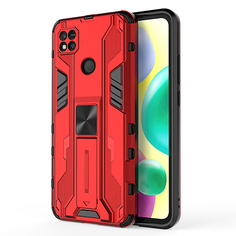 Silikon Hülle Handyhülle und Kunststoff Schutzhülle Hartschalen Tasche mit Magnetisch Ständer KC2 für Xiaomi Redmi 9 Activ Rot