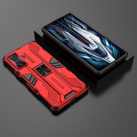 Silikon Hülle Handyhülle und Kunststoff Schutzhülle Hartschalen Tasche mit Magnetisch Ständer KC2 für Xiaomi Redmi K50 Gaming AMG F1 5G Rot